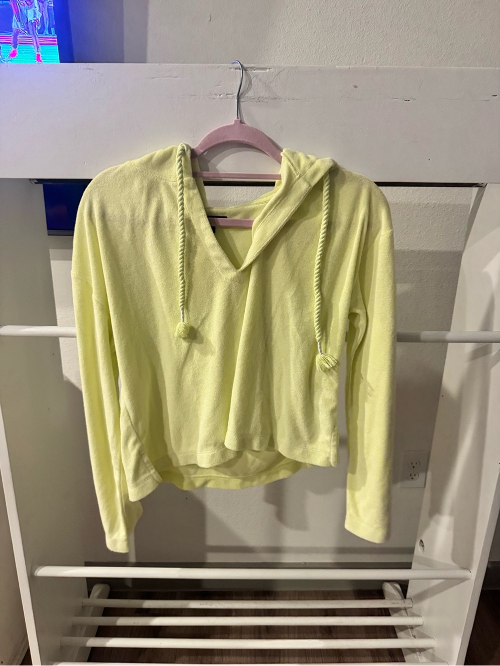 J. Crew Pale Yellow V-Neck Hooded Pullover